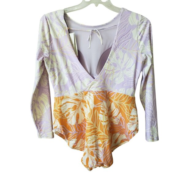 NEW Calia Palm Lavender Orange One Piece Long Sleeve Tummy Control Swim Suit - Picture 3 of 15
